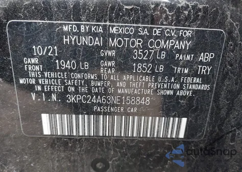 2022 Hyundai Accent Se z USA, uszkodzony, nr VIN 3KPC24A63NE158848